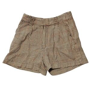 Free People Houndstooth Linen Blend High Waisted Pleated Shorts Brown Size 0
